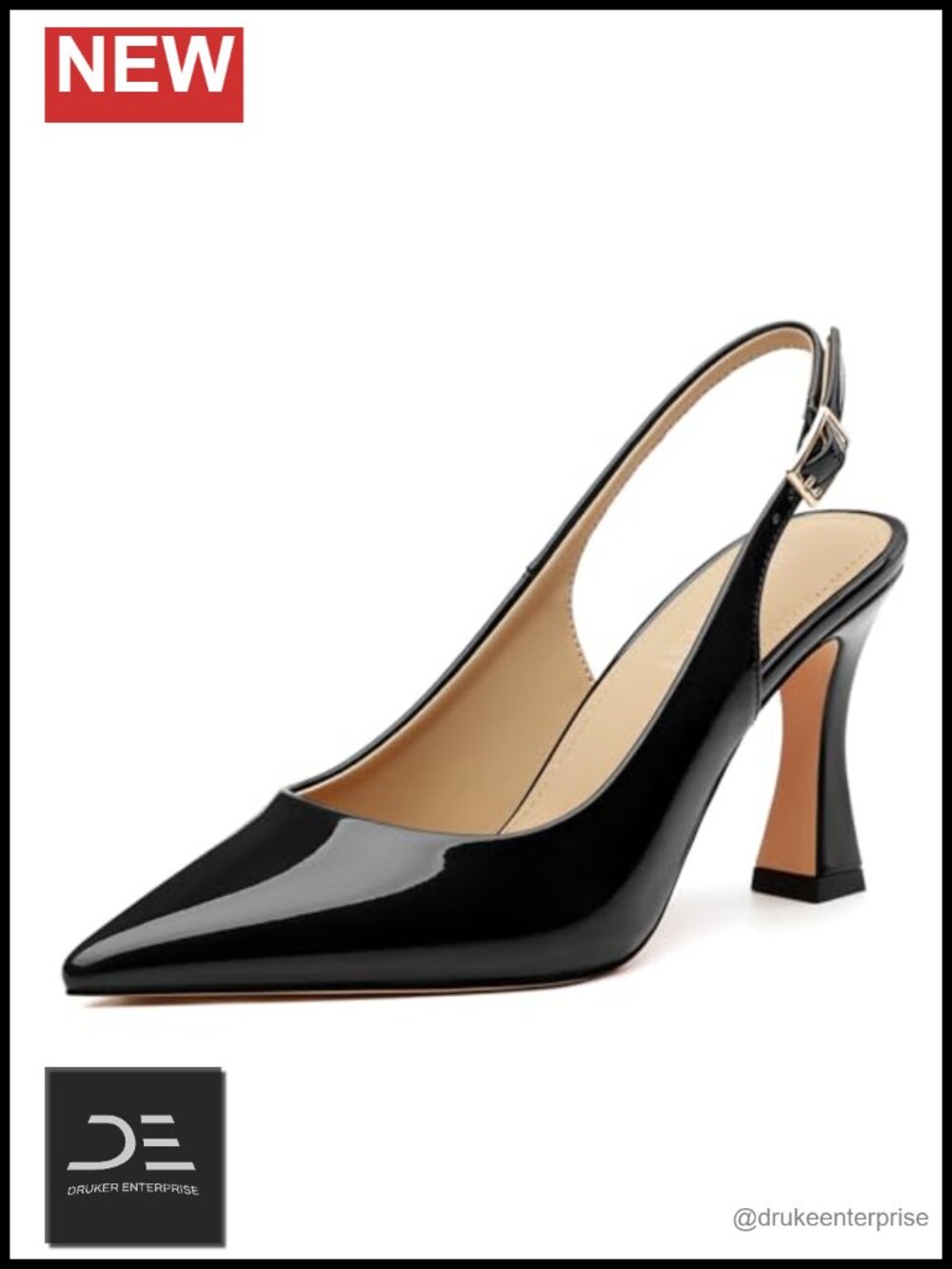 Patent Leather Pointed Toe Slingback Stiletto Heels 3.5 Inch